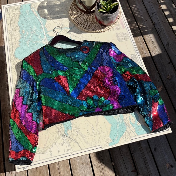 Vintage Scarlet Rage Sequin Silk Lined Jacket - Picture 6 of 6